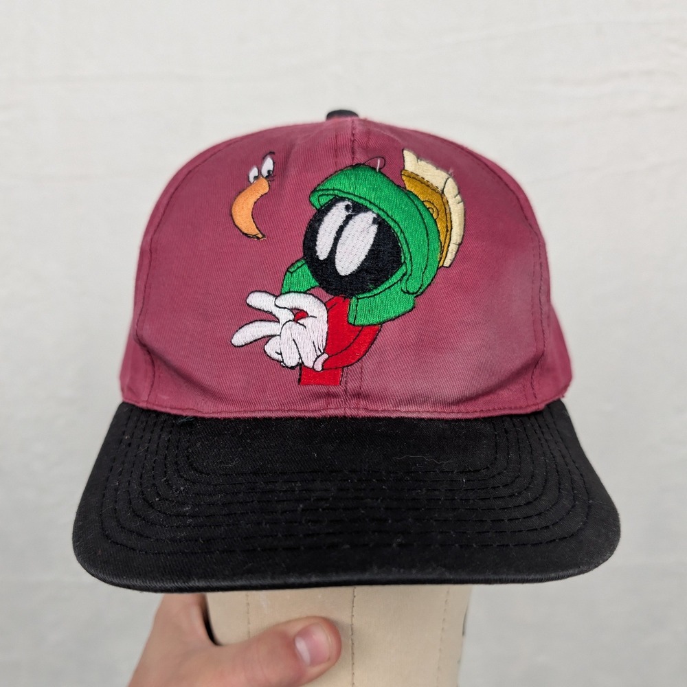 VTG Six Flags Hat Men's OSFA Burgundy Black Marvin the Martian Looney Tunes 90s